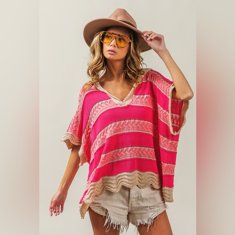 BiBi Multi Color Stripe Hooded Knit Top